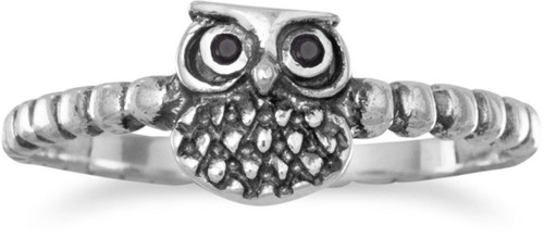 Oxidized Small Owl Ring 925 Sterling Silver