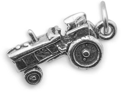 Image of Oxidized Tractor Charm 925 Sterling Silver