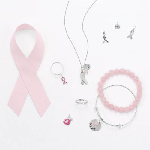 Pink Enamel Awareness Ribbon Charm 925 Sterling Silver — additional view