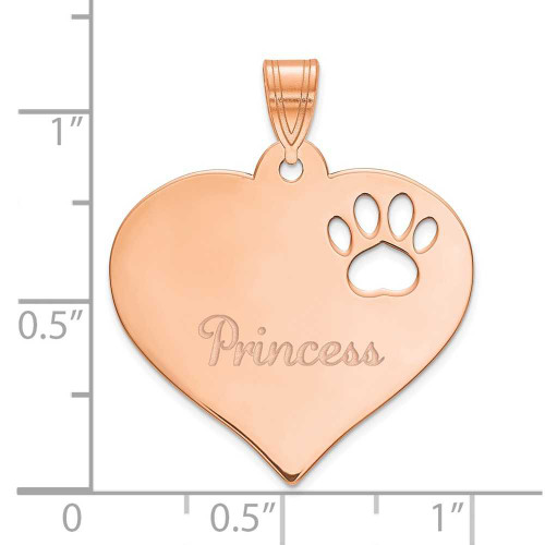 Image of Pink Plated Sterling Silver Heart with Cut Out Paw Print Personalized Pendant XNA769RP