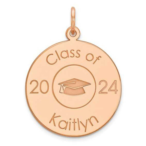 Image of Pink Plated Sterling Silver Personalized Graduation Cap Disc Charm