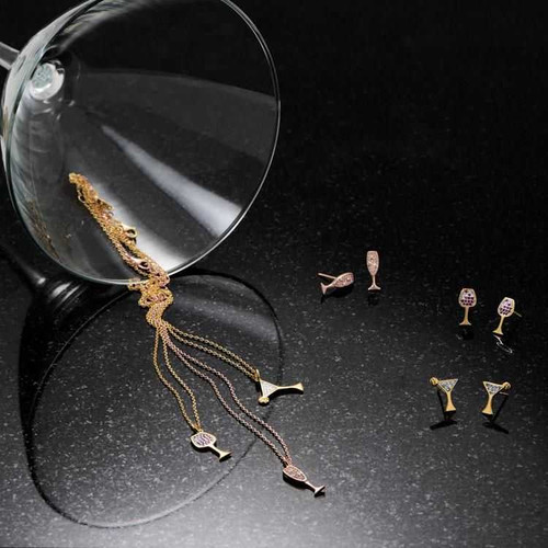 Image of Pink-plated Sterling Silver CZ Champagne Glass Stud Earrings