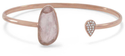 Image of Pink-plated Sterling Silver Rose Quartz and CZ Cuff Bracelet