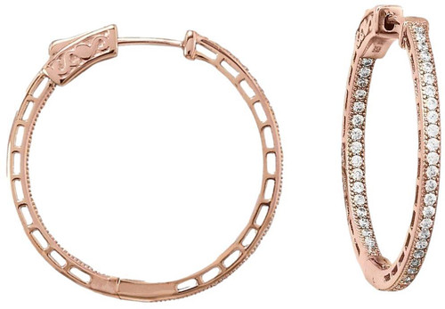 Pink-plated Sterling Silver Round In/Out CZ Hoop Earrings