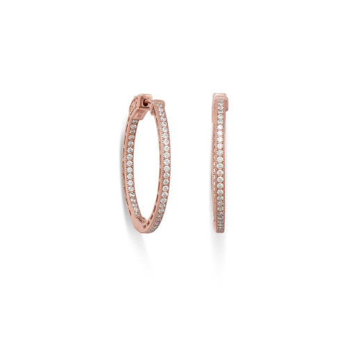 Pink-plated Sterling Silver Round In/Out CZ Hoop Earrings
