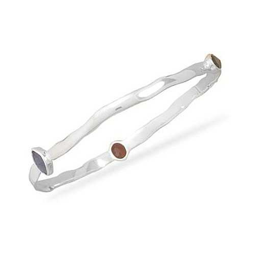 Image of Polished Wave Design Bangle Bracelet with Garnet, Iolite and Smoky Quartz 925 Sterling Silver - LIMITED STOCK