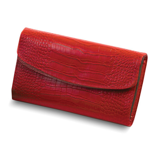 Red Croco-Style Leather Jewelry Clutch w/ Snap Closure