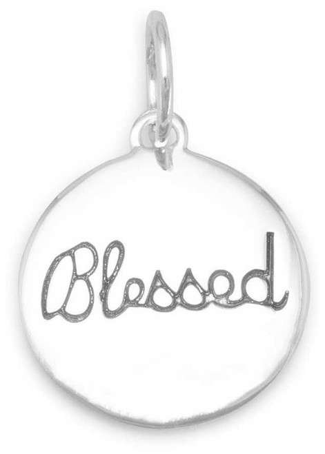 Image of Rhodium Plated "Blessed" Charm 925 Sterling Silver