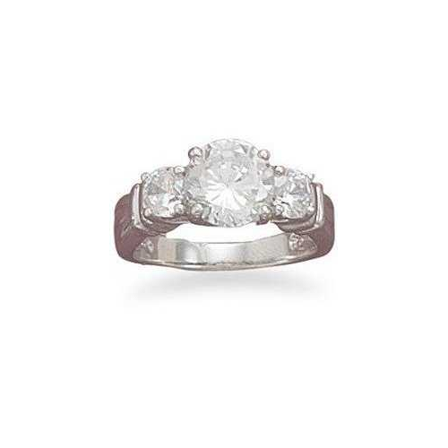 Image of Rhodium Plated 7mm (2/7")/4mm CZ Ring 925 Sterling Silver