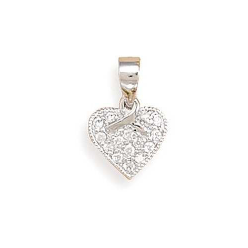 Image of Rhodium Plated CZ Heart/Ribbon Pendant 925 Sterling Silver - LIMITED STOCK