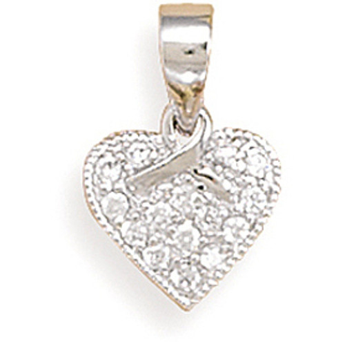 Rhodium Plated CZ Heart/Ribbon Pendant 925 Sterling Silver - LIMITED STOCK
