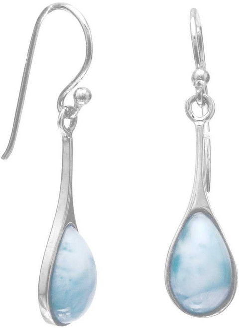Image of Rhodium Plated Pear Drop Larimar Earrings 925 Sterling Silver