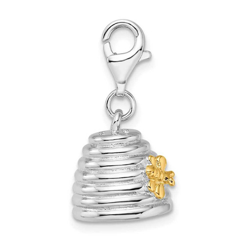 Image of Rhodium-Plated & Yellow-Finish Sterling Silver 3-D Beehive w/Lobster Clasp Charm