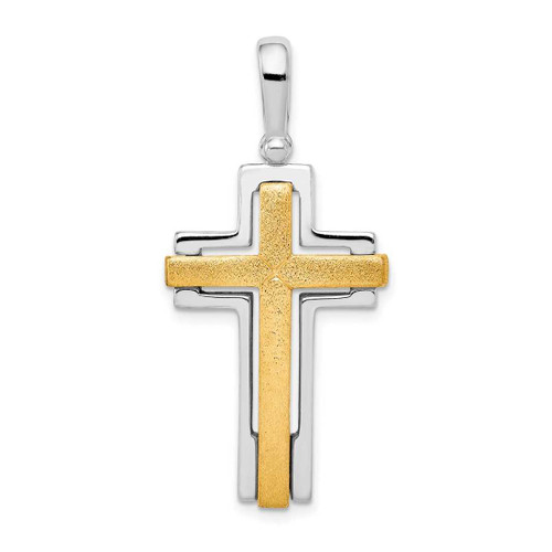 Image of Rhodium-Plated & Yellow-Finish Sterling Silver Brushed / Polished Cross Pendant