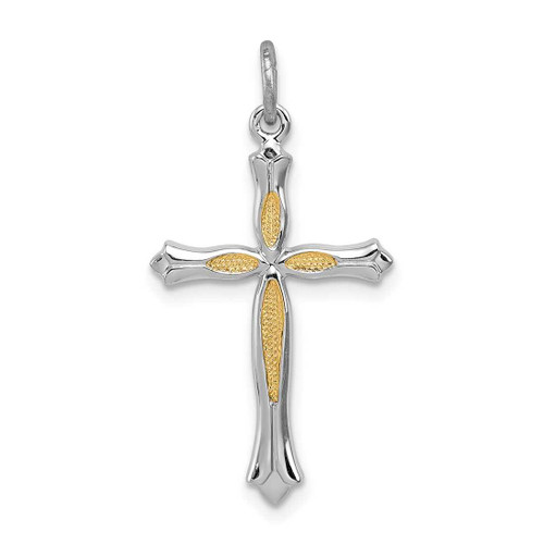 Image of Rhodium-Plated & Yellow-Finish Sterling Silver Cross Pendant QC3354