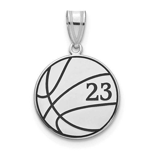 Image of Rhodium-plated Sterling Silver & Black Enamel Personalized Basketball Number Pendant