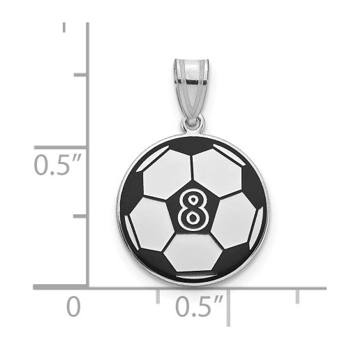 Image of Rhodium-plated Sterling Silver & Black Enamel Personalized Soccer Ball Pendant