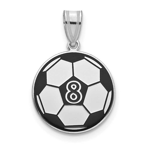 Image of Rhodium-plated Sterling Silver & Black Enamel Personalized Soccer Ball Pendant