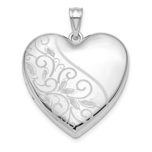 Image of Rhodium-Plated Sterling Silver 24mm Scrolled Heart Locket Pendant