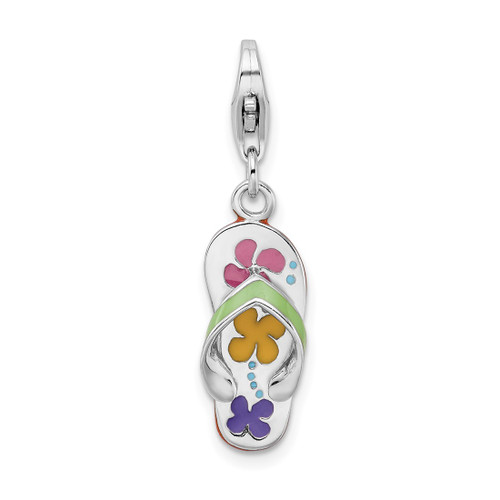 Rhodium-Plated Sterling Silver 3-D Enameled Flip-Flop w/ Lobster Clasp Charm