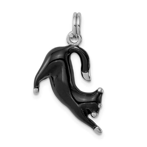 Image of Rhodium-Plated Sterling Silver Black Enamel Cat Charm