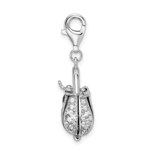 Image of Rhodium-Plated Sterling Silver Black Enameled CZ Handbag w/ Lobster Clasp Charm