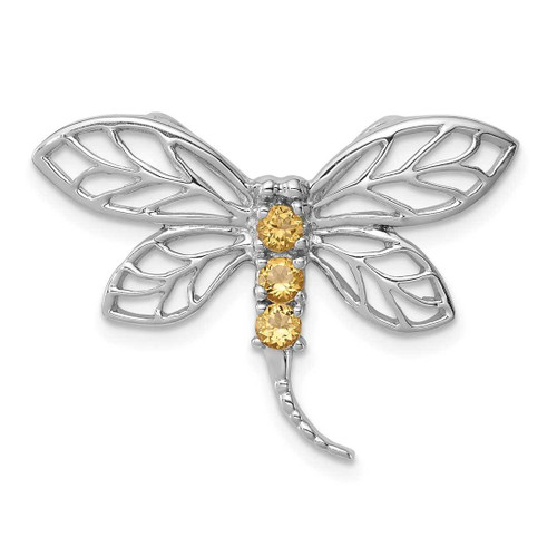 Image of Rhodium-Plated Sterling Silver Citrine Dragonfly Pendant