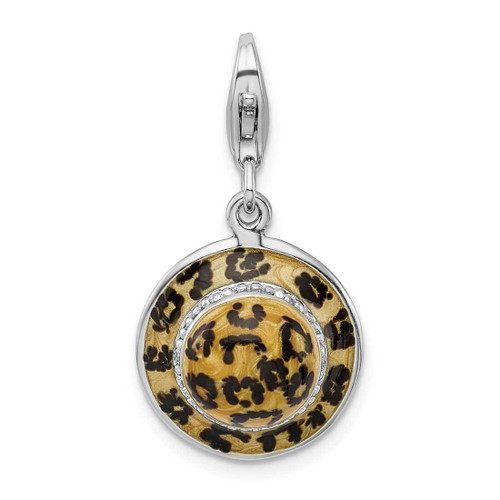 Image of Rhodium-Plated Sterling Silver Click-On CZ Enamel Leopard Hat Charm