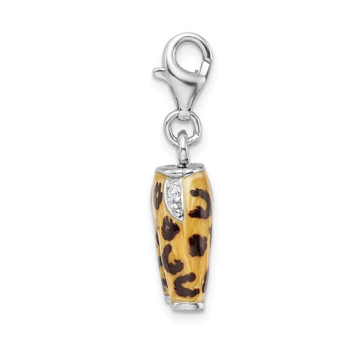 Image of Rhodium-Plated Sterling Silver Click-On CZ Enamel Leopard Pants Charm