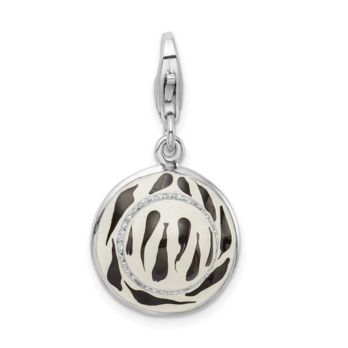 Image of Rhodium-Plated Sterling Silver Click-On CZ Enamel Zebra Hat Charm