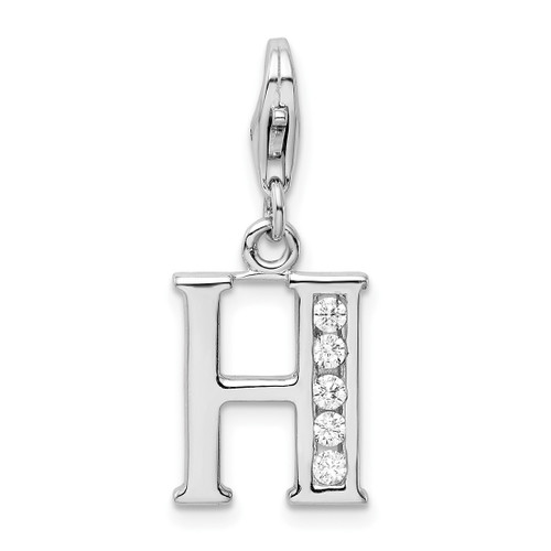 Rhodium-Plated Sterling Silver CZ Letter H w/ Lobster Clasp Charm QCC104H
