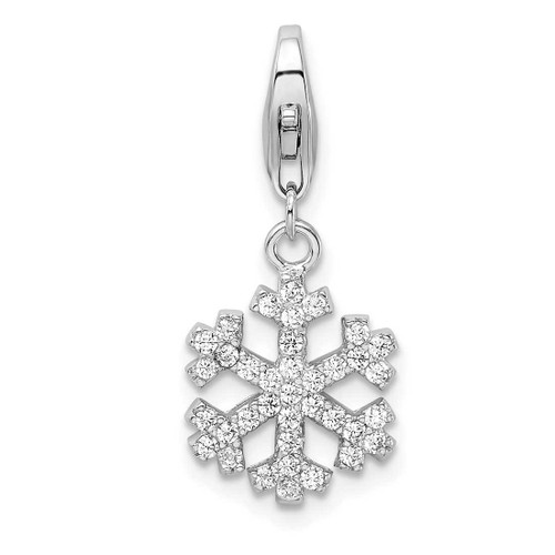 Image of Rhodium-Plated Sterling Silver CZ Snowflake w/ Lobster Clasp Charm