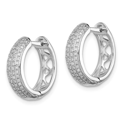 Image of 16mm Rhodium-Plated Sterling Silver Diamond Hinged Hoop Earrings QE12642