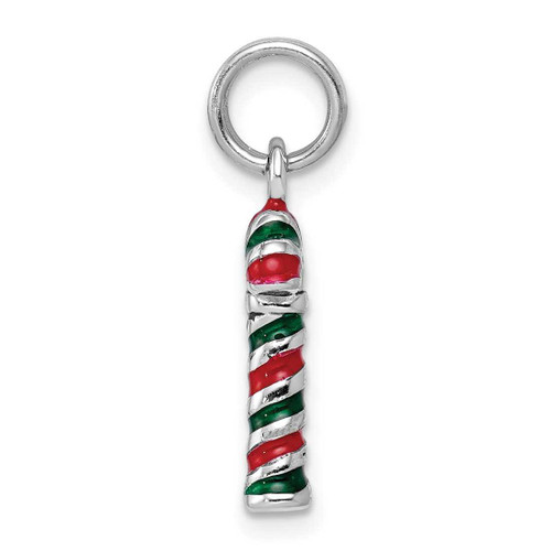 Image of Rhodium-Plated Sterling Silver Enamel Candy Cane Charm QC6073