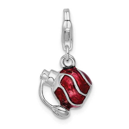 Image of Rhodium-Plated Sterling Silver Enamel Perfume Bottle w/ Lobster Clasp Charm