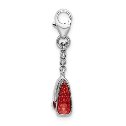Image of Rhodium-Plated Sterling Silver Enameled 3-D Purse w/ Lobster Clasp Charm QCC882