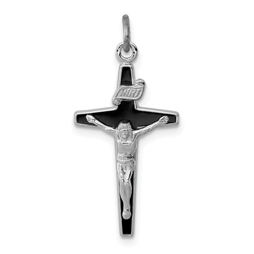 Rhodium-Plated Sterling Silver Enameled Crucifix Charm