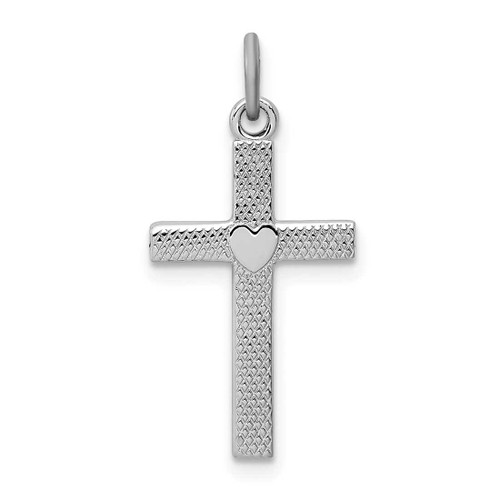 Image of Rhodium-Plated Sterling Silver Heart Cross Charm