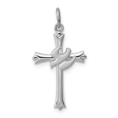 Image of Rhodium-Plated Sterling Silver Holy Spirit Cross w/ Dove Charm