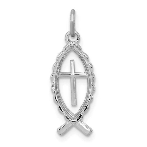 Image of Rhodium-Plated Sterling Silver Ichthys Fish Charm QC3684