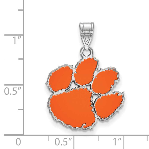 Image of Rhodium-plated Sterling Silver LogoArt Clemson University Medium Enamel Pendant