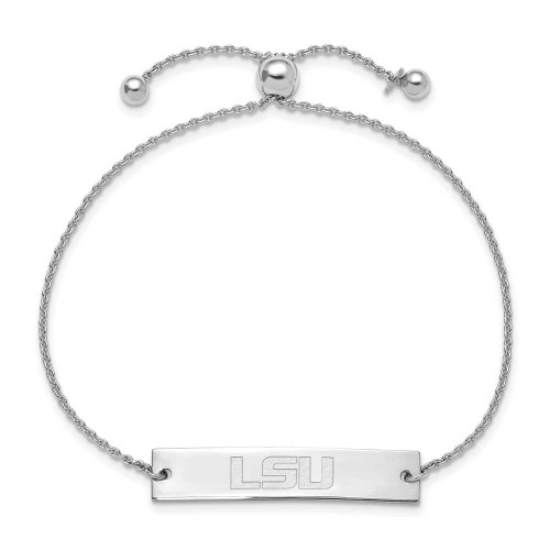 Image of Rhodium-plated Sterling Silver LogoArt LSU Small Bar Adjustable Bracelet