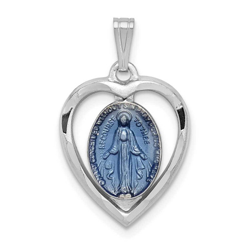 Image of Rhodium-Plated Sterling Silver Miraculous Heart Medal Pendant QC3504