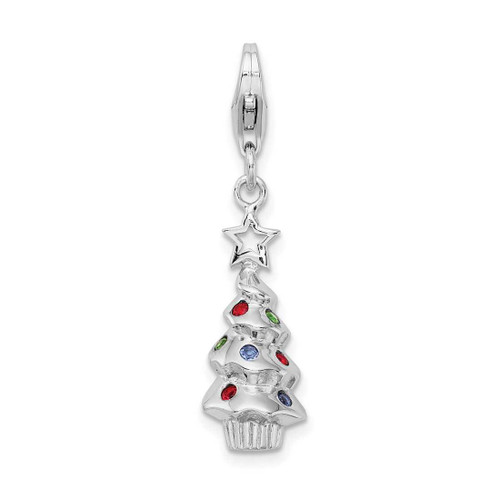 Image of Rhodium-Plated Sterling Silver Multicolor Glass Tree w/ Lobster Clasp Charm