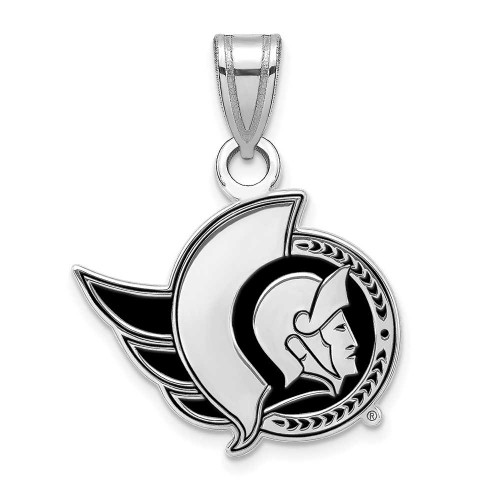 Image of Rhodium-plated Sterling Silver NHL LogoArt Ottawa Senators Small Enamel Pendant