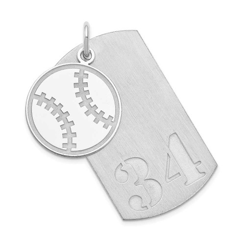 Image of Rhodium-plated Sterling Silver Personalized 2-piece Baseball Dog Tag Pendant