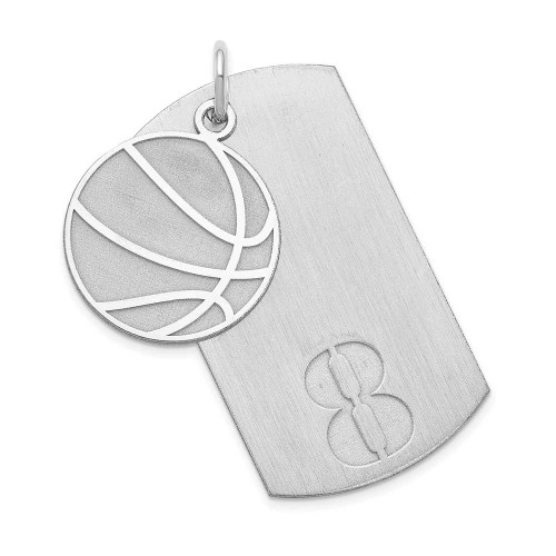 Image of Rhodium-plated Sterling Silver Personalized 2-Piece Basketball Dog Tag Pendant