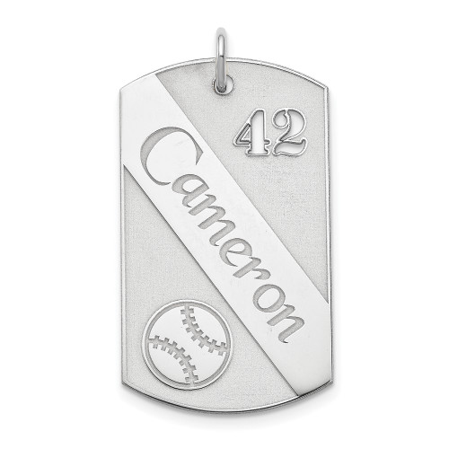 Rhodium-plated Sterling Silver Personalized Baseball Dog Tag Pendant
