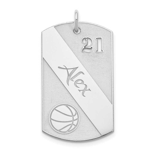 Image of Rhodium-plated Sterling Silver Personalized Basketball Dog Tag Pendant