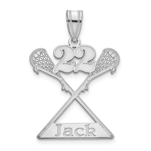 Image of Rhodium-plated Sterling Silver Personalized Name and Number Lacrosse Pendant